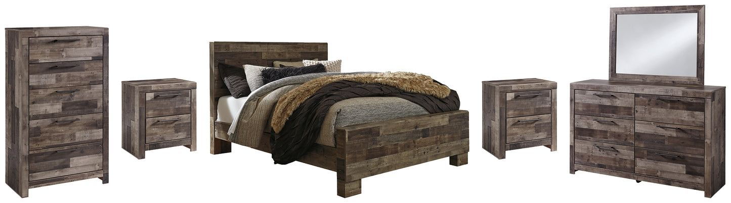 Derekson Queen Panel Bed with Mirrored Dresser, Chest and 2 Nightstands