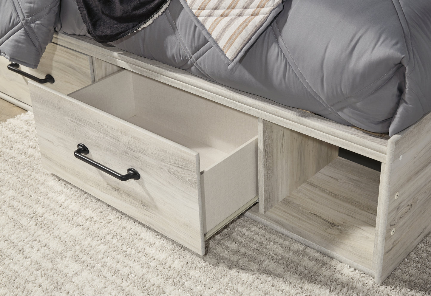 Cambeck Twin Panel Bed with 4 Storage Drawers with Mirrored Dresser, Chest and Nightstand