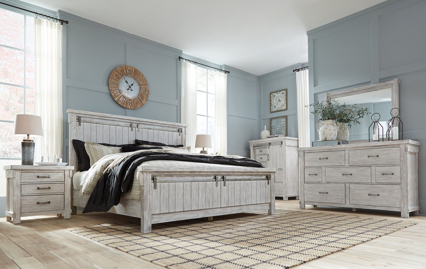 Brashland  Panel Bed With Mirrored Dresser And Chest