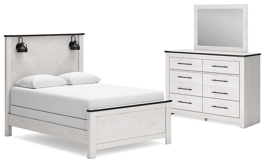Schoenberg Queen Panel Bed with Mirrored Dresser