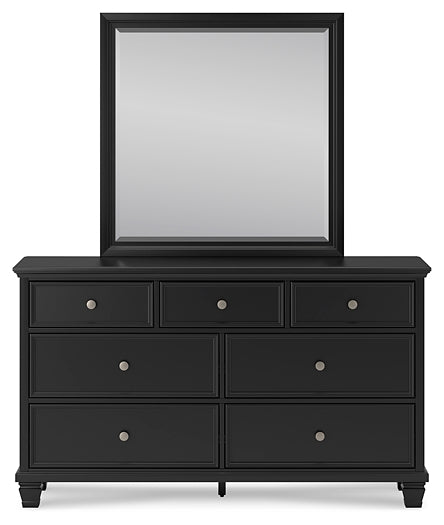 Lanolee Queen Panel Bed with Mirrored Dresser and Chest