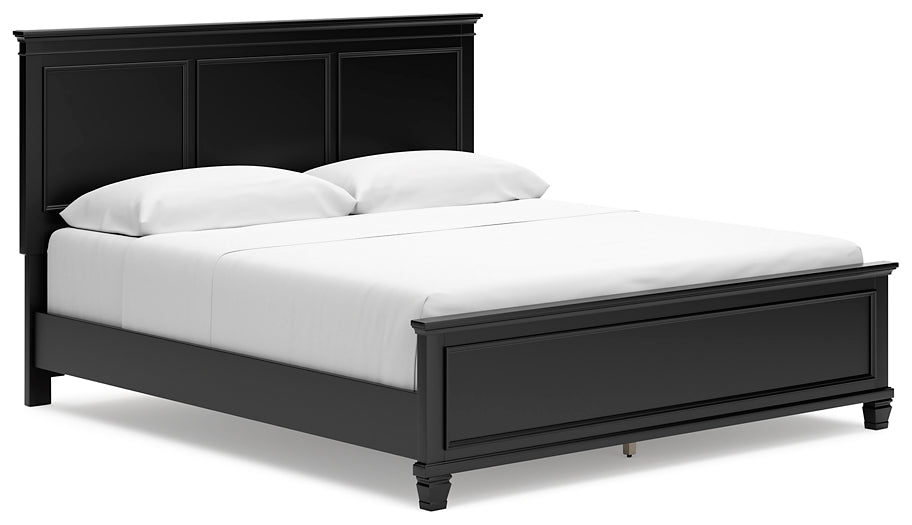 Lanolee California King Panel Bed with Mirrored Dresser and 2 Nightstands